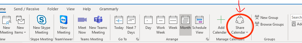 Share Calendar Button Outlook