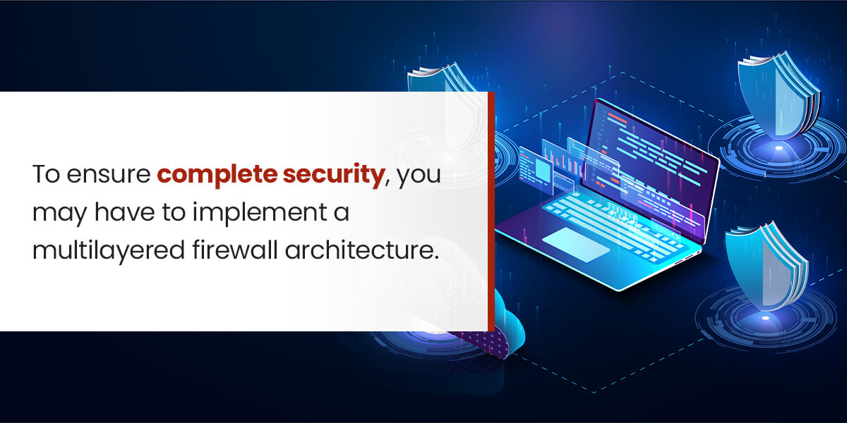 An illustration of a laptop with a firewall barrier