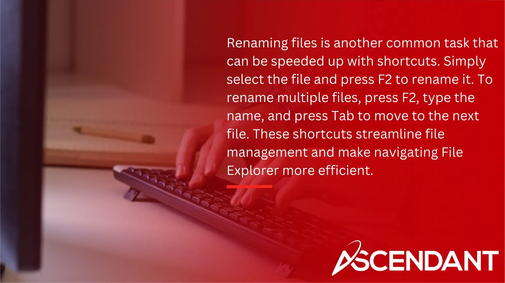 Renaming files is another common task that can be speeded up with shortcuts. Simply select the file and press F2 to rename it. To rename multiple files, press F2, type the name, and press Tab to move to the next file. These shortcuts streamline file management and make navigating File Explorer more efficient.