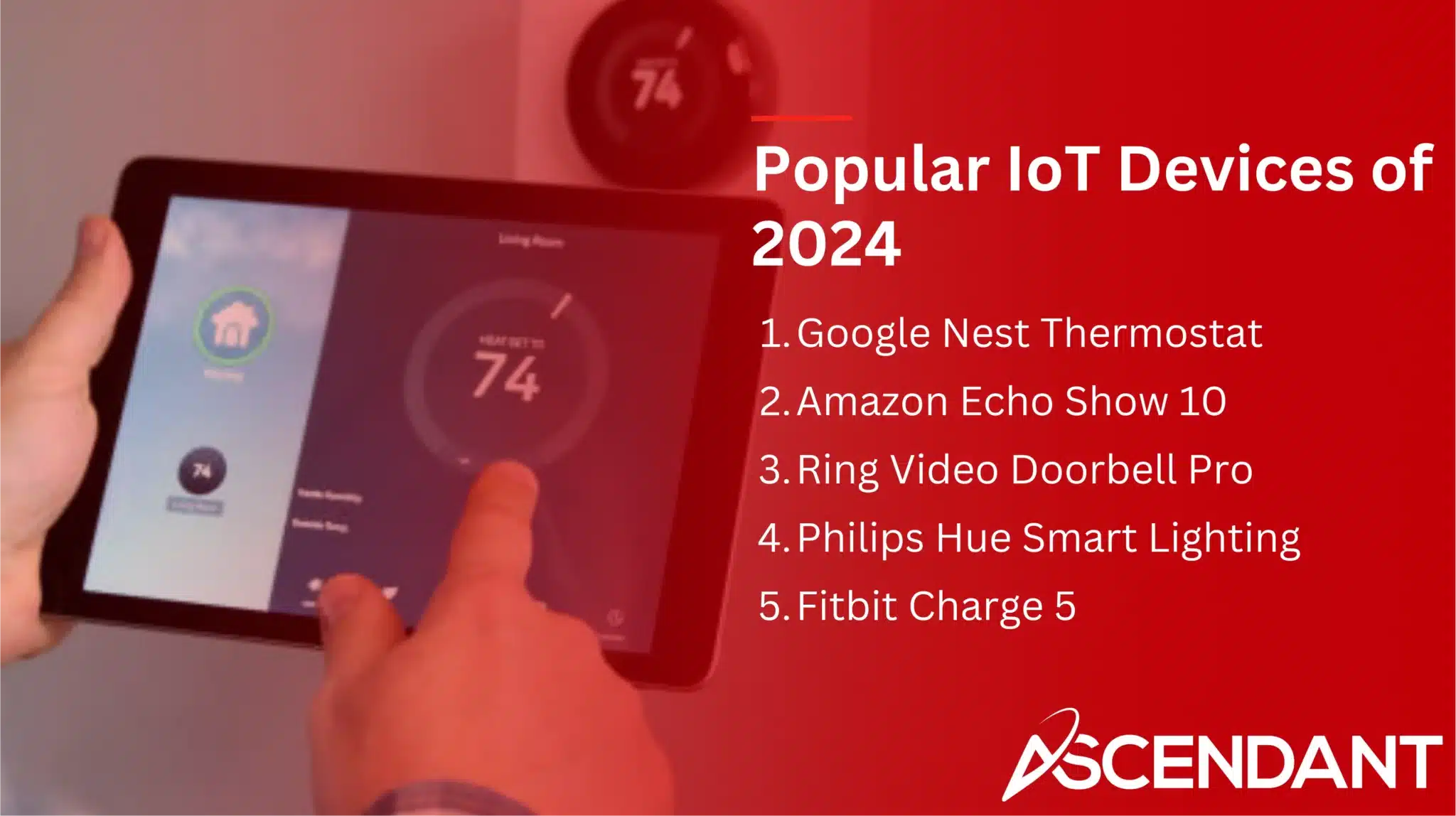 Popular IoT Devices of 2024
1. Google Nest Thermostat
2. Amazon Echo Show 10
3. Ring Video Doorbell Pro
4. Philips Hue Smart Lighting 
5. Fitbit Charge 5