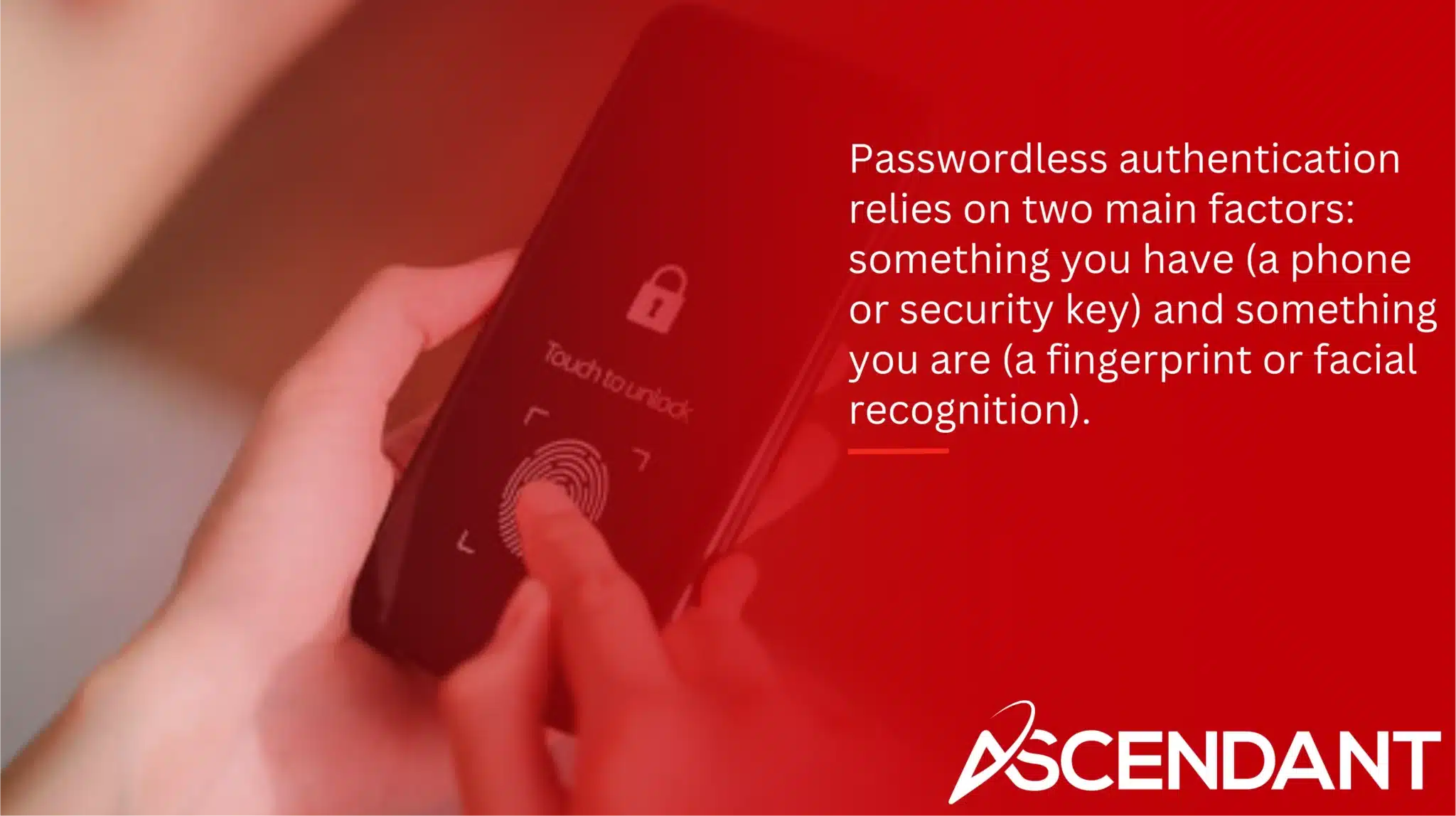 Passwordless authentication relies on two main factors: something you have (a phone or security key) and something you are (a fingerprint or facial recognition).