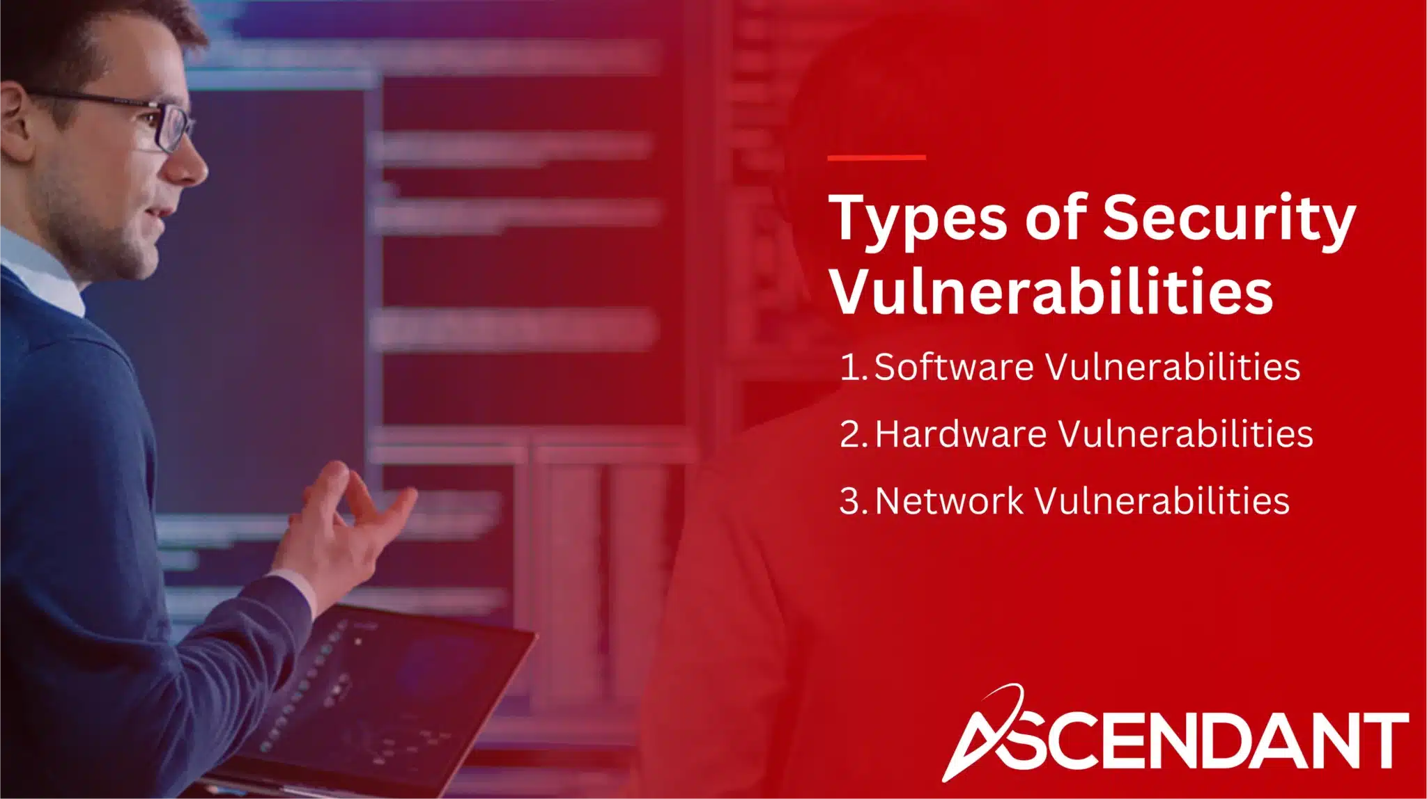 Types of Security Vulnerabilities 
1. Software Vulnerabilities 
2. Hardware Vulnerabilities
3. Network Vulnerabilities 