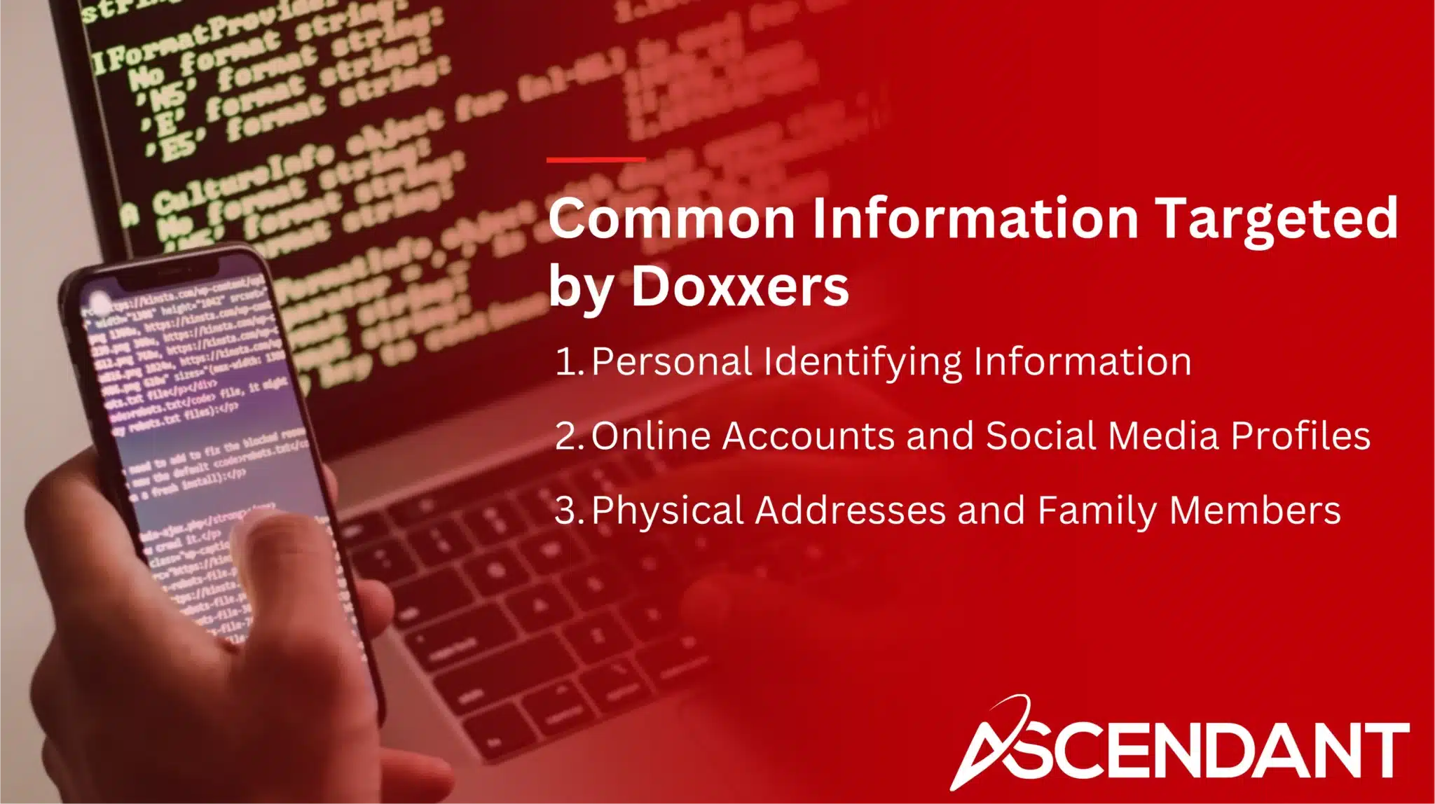 Common Information Targeted by Doxxers 
1. Personal Identifying Information
2. Online Accounts and Social Media Profiles
3. Physical Addresses and Family Memebers