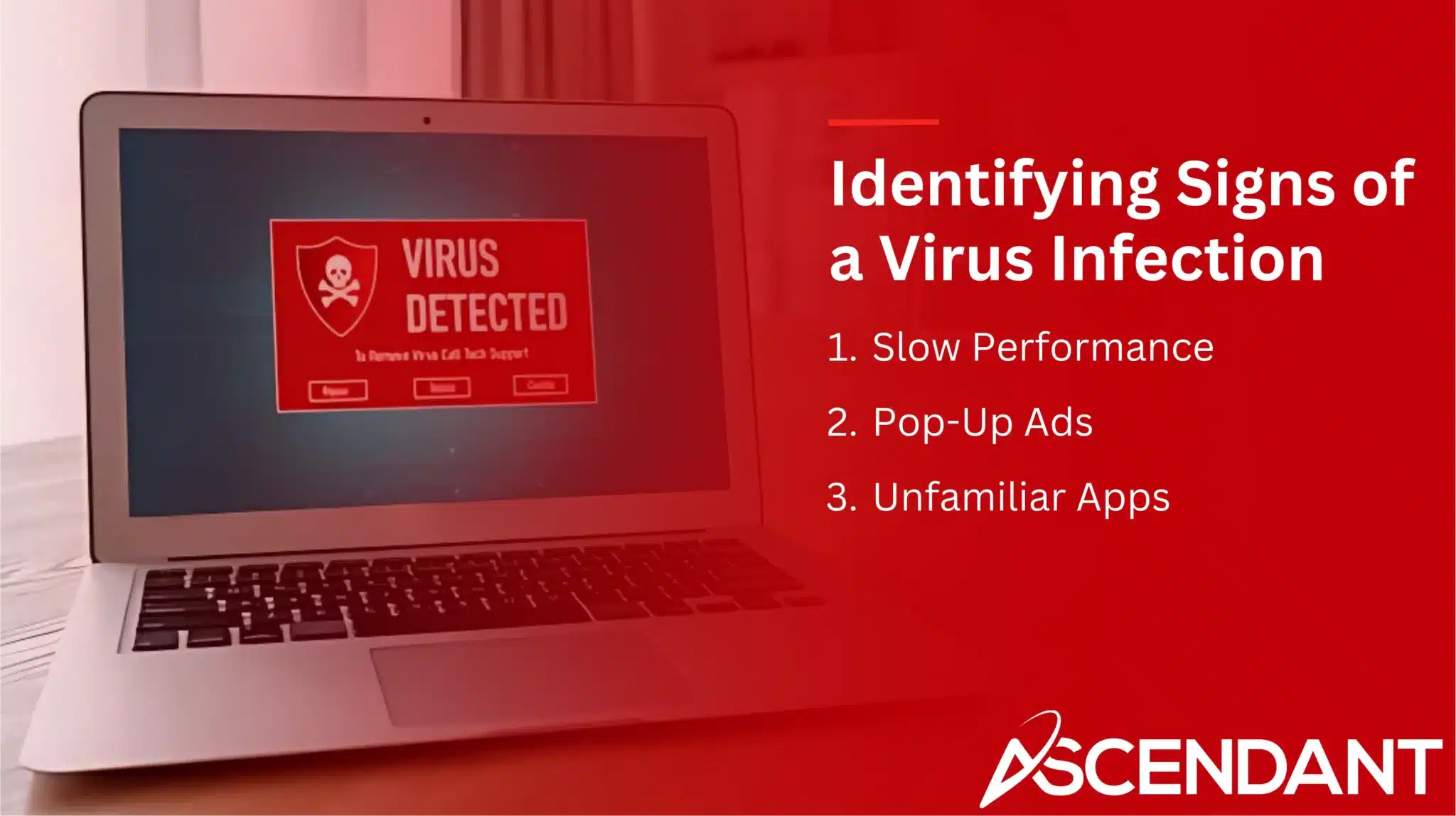 Identifying Signs of a Virus Infection 1. Slow Performance 2. Pop-Up Ads 3. Unfamiliar Apps