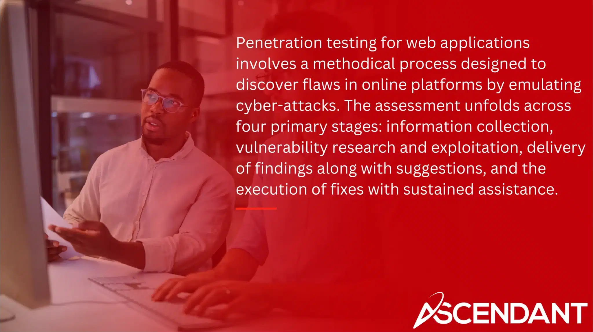 Penetration testing for web applications involves a methodical process designed to discover flaws in online platforms by emulating cyber-attacks. The assessment unfolds across four primary stages: information collection, vulnerability research and exploitation, delivery of findings along with suggestions, and the execution of fixes with sustained assistance. 