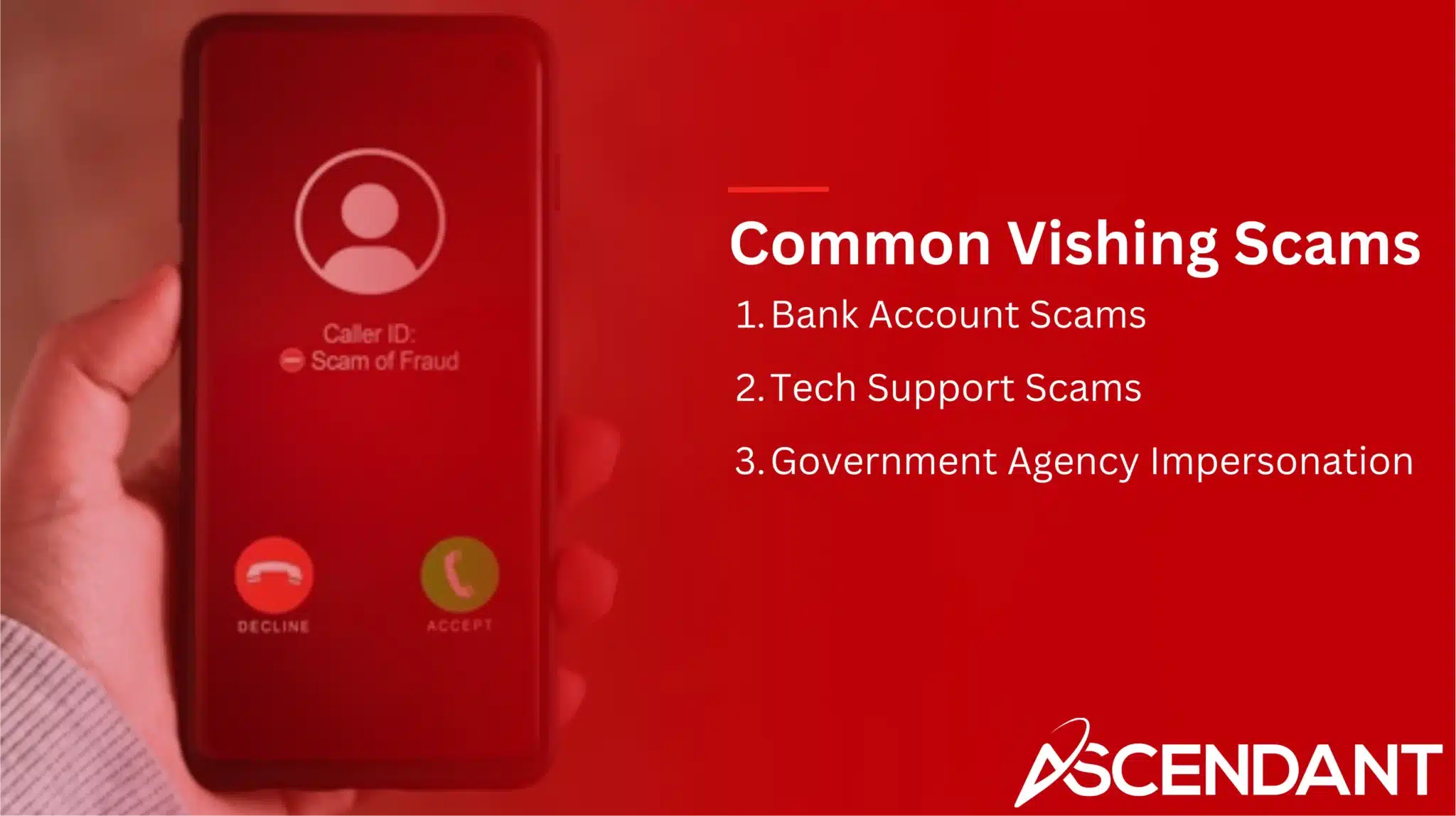 Common Vishing Scams
1. Bank Account Scams
2. Tech Support Scams
3. Government Agency Impersonation