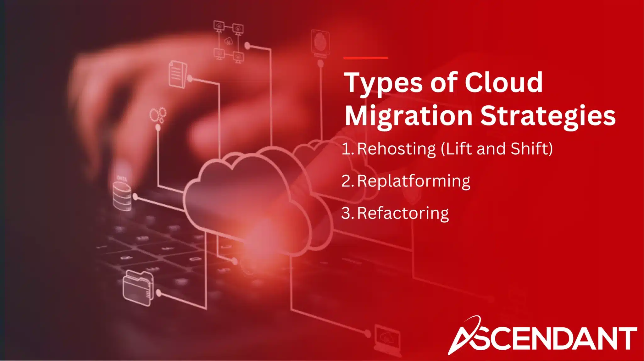 Types of Cloud Migration Strategies 
1. Rehosting (Lift and Shift) 
2. Replatforming
3. Refactoring