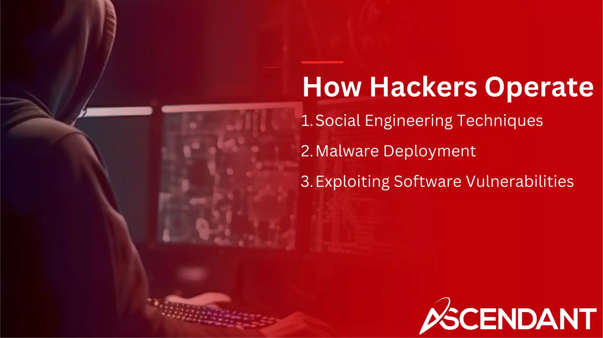 How Hackers Operate 
1. Social Engineering Techniques
2. Malware Deployment
3. Exploiting Software Vulnerabilities