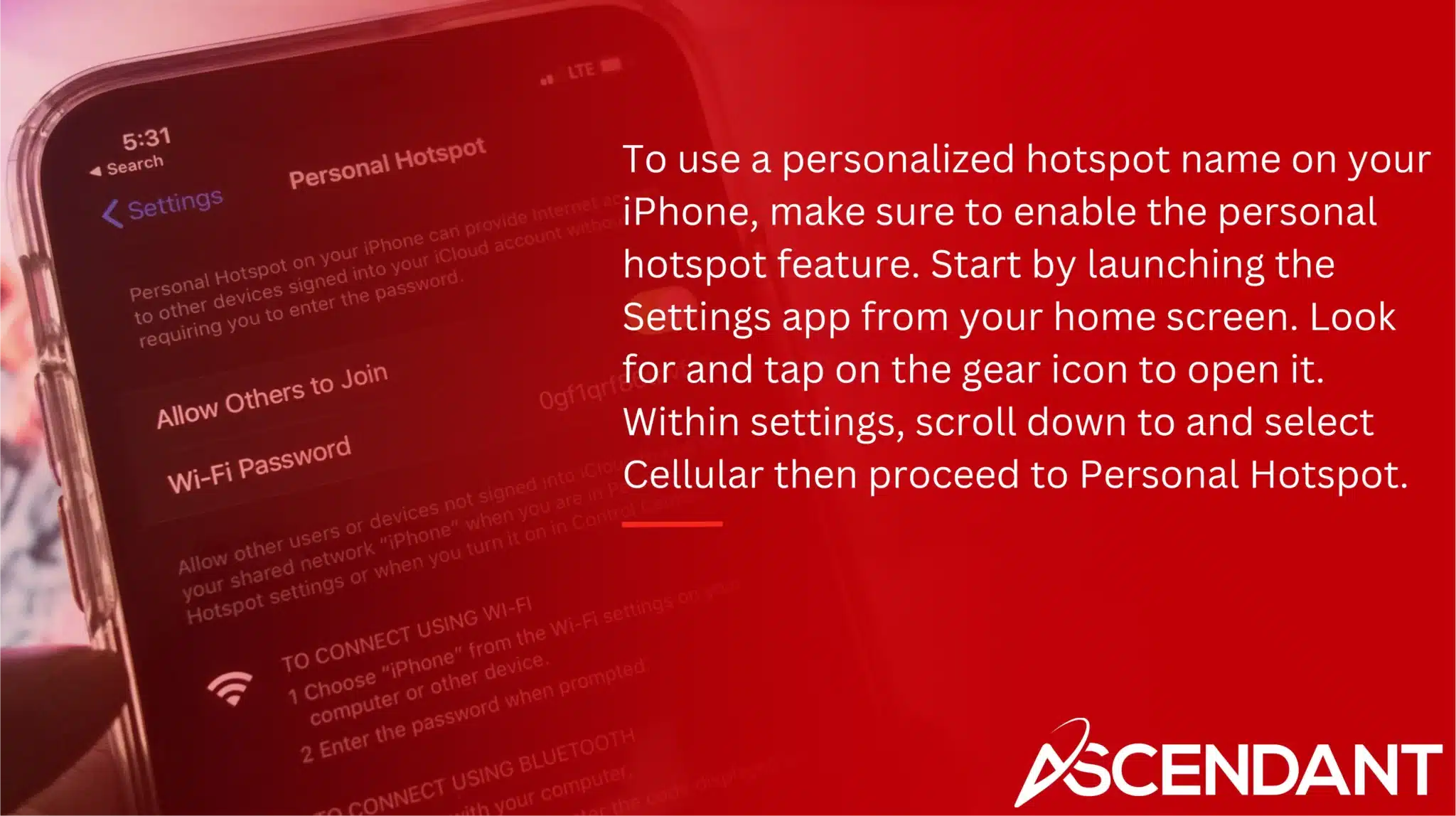 To use a personalized hotspot name on your iPhone, make sure to enable the personal hotspot feature. Start by launching the Settings app from your home screen. Look for and tap on the gear icon to open it. Within settings, scroll down to and select Cellular then proceed to Personal Hotspot.