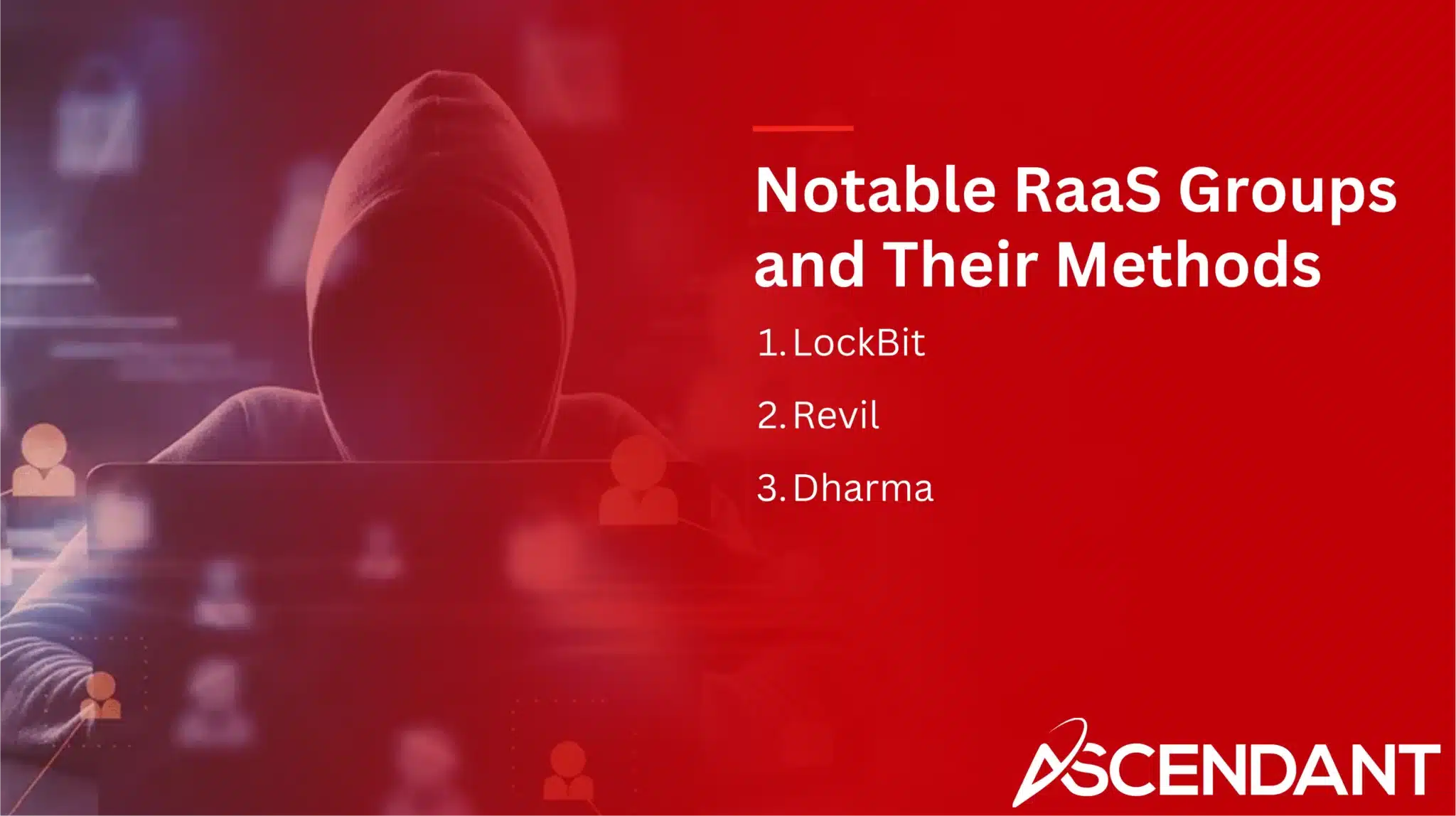 Notable RaaS Groups and Their Methods 
1. LockBit
2. Revil
3. Dharma