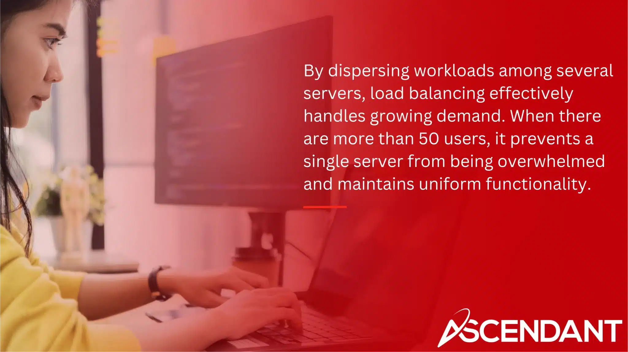 By dispersing workloads among several servers, load balancing effectively handles growing demand. When there are more than 50 users, it prevents a single server from being overwhelmed and maintains uniform functionality. 
