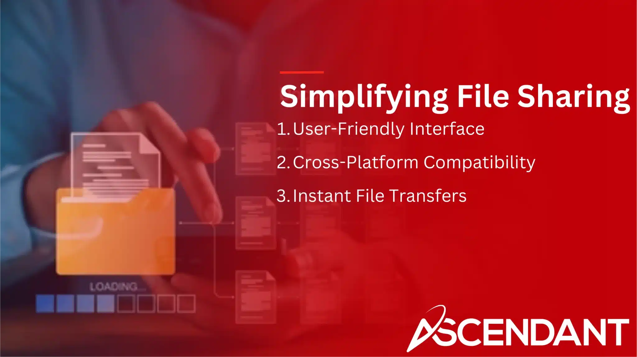 Simplifying File Sharing:
1. User-Friendly Interface
2. Cross-Platform Compatibility 
3. Instant File Transfers
