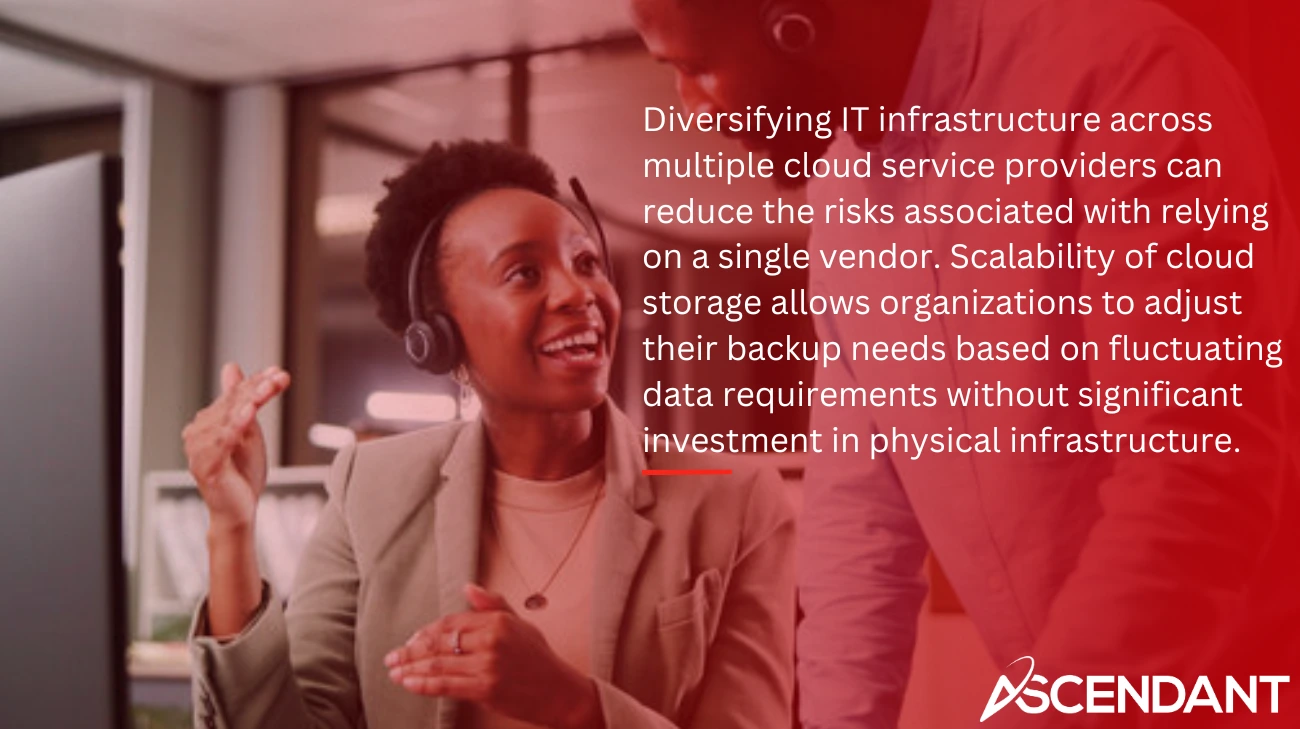 Diversifying IT infrastructure across multiple cloud service providers can reduce the risks associated with relying on a single vendor. Scalability of cloud storage allows organizations to adjust their backup needs based on fluctuating data requirements without significant investment in physical infrastructure.